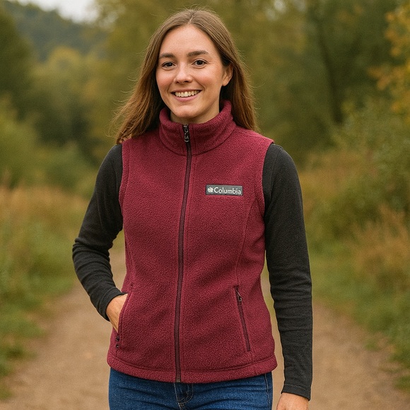 XL Columbia Fleece Vest Women’s Wine Zip Up Soft Cozy Layer - Picture 10 of 10